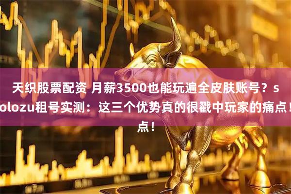 天织股票配资 月薪3500也能玩遍全皮肤账号？solozu租号实测：这三个优势真的很戳中玩家的痛点！